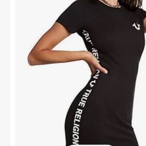 True Religion Black Contemporary Logo Taping Tee Plus Size (2XLg) Dress